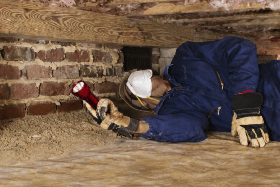 Professional termite inspection being carried out under a home in Kings Forest NSW
