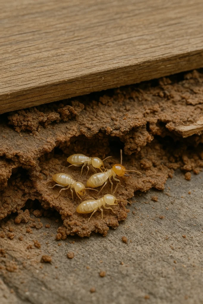 Worker termites infesting wooden floorboards in an Australian home – Termite inspections and treatments by Local Pest Co., Kingscliff NSW